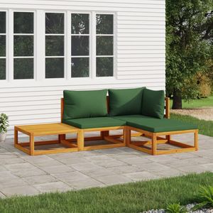 vidaXL - 4-delige - Loungeset - met - groene - kussens - massief - hout