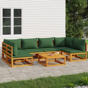 vidaXL - 7-delige - Loungeset - met - groene - kussens - massief - hout