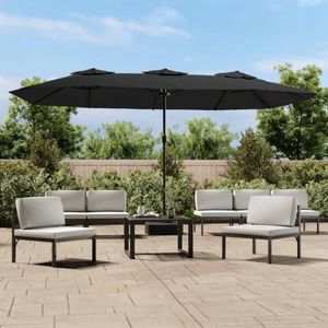 vidaXL Parasol dubbel dak met LED 449x265 cm zwart