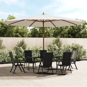 <p>Deze parasol is de perfecte keuze om schaduw te creëren en jezelf te beschermen tegen schadelijke uv-stralen. Gemaakt van duurzaam en kleurvast polyester biedt deze parasol optimale zonbescherming. Het materiaal is eenvoudig schoon te maken.</p>
<p>Met een stabiel frame van hardhout en duurzame baleinen is deze parasol zeer stabiel en gaat lang mee. Het ventilatierooster aan de bovenkant zorgt voor wind- en warmteafvoer, waardoor deze parasol ideaal is voor buitenleven.</p>
<p>De parasol is eenvoudig te bedienen dankzij het dubbele katrolsysteem. Let op, dit product is niet 100% waterdicht. We raden aan om het te behandelen met een waterdichte spray voor betere waterbestendigheid.</p>
<ul>
  <li>Kleur: zand</li>
  <li>Materiaal frame: massief hardhout met een teakkleur en gelamineerd bamboe</li>
  <li>Materiaal hoes: stof (100% polyester)</li>
  <li>Totale afmetingen: 400 x 273 cm (ø x H)</li>
  <li>Diameter paal: 38 mm</li>
  <li>Met ventilatiegat</li>
  <li>Met 8 baleinen</li>
  <li>Met een dubbel katrolsysteem</li>
  <li>Montage vereist: ja</li>
</ul>