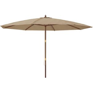<p>Deze parasol is de perfecte keuze om schaduw te creëren en jezelf te beschermen tegen schadelijke uv-stralen. Gemaakt van duurzaam en kleurvast polyester biedt deze parasol optimale zonbescherming. Het materiaal is eenvoudig schoon te maken.</p>
<p>Met een stabiel frame, bestaande uit een sterke hardhouten paal en duurzame baleinen, is deze parasol zeer stabiel en duurzaam. Het ventilatierooster aan de bovenkant zorgt voor wind- en warmteafvoer, waardoor deze parasol ideaal is voor buitenactiviteiten.</p>
<p>De parasol is eenvoudig te bedienen dankzij het dubbele katrolsysteem. Let op: dit product is niet 100% waterdicht. We raden aan om het te behandelen met een waterdichte spray voor betere waterbestendigheid.</p>
<ul>
  <li>Kleur: taupe</li>
  <li>Materiaal frame: massief hardhout met een teakkleur en gelamineerd bamboe</li>
  <li>Materiaal hoes: stof (100% polyester)</li>
  <li>Totale afmetingen: 400 x 273 cm (ø x H)</li>
  <li>Diameter paal: 38 mm</li>
  <li>Met ventilatiegat</li>
  <li>Met 8 baleinen</li>
  <li>Met een dubbel katrolsysteem</li>
  <li>Montage vereist: ja</li>
</ul>