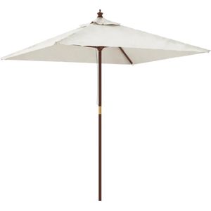 <p>Deze parasol is de perfecte keuze om wat schaduw te creëren en jezelf te beschermen tegen de schadelijke uv-stralen van de zon.</p>
<p>Duurzaam materiaal: de parasol is gemaakt van uv-beschermend en kleurvast polyester en biedt je optimale bescherming tegen de zon.</p>
<p>Hij is eenvoudig schoon te maken.</p>
<p>Stabiel frame: dankzij de sterke hardhouten paal met duurzame baleinen is de parasol zeer stabiel en duurzaam.</p>
<p>Ventilatierooster: het extra stuk stof aan de bovenkant van de parasol zorgt voor wind- en warmteafvoer, waardoor de parasol een geweldige keuze is voor het buitenleven.</p>
<p>Eenvoudig te bedienen: de parasol kan dankzij het enkele katrolsysteem eenvoudig worden geopend en gesloten.</p>
<p>Opmerking: Let op: dit product is niet 100% waterdicht.</p>
<p>We raden aan dit product te behandelen met een waterdichte spray voor een betere waterbestendigheid.</p>
<ul>
<li>Kleur: zand</li>
<li>Materiaal frame: massief hardhout met een teakkleur en gelamineerd bamboe</li>
<li>Materiaal hoes: stof (100% polyester)</li>
<li>Totale afmetingen: 198 x 198 x 231 cm (B x D x H)</li>
<li>Diameter paal: 38 mm</li>
<li>Met ventilatiegat</li>
<li>Met 4 baleinen</li>
<li>Beschikt over een enkelvoudig katrolsysteem</li>
<li>Montage vereist: ja</li>
</ul>