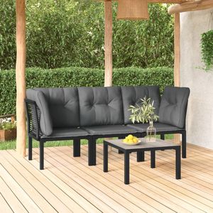 4-tlg. Garten-Lounge-Set Schwarz und Grau Poly Rattan Vidaxl
