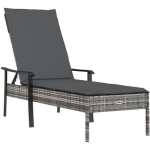 vidaXL Sonnenliege mit Auflage Grau Poly Rattan