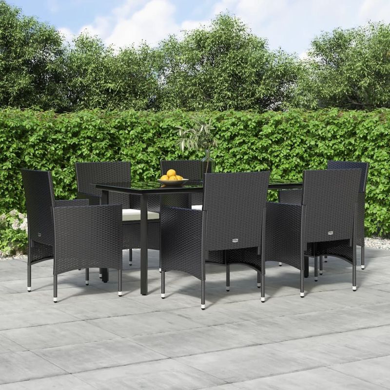 vidaXL 7-delige Tuinset met kussens zwart