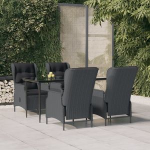 vidaXL 5-delige Tuinset - Poly Rattan Donkergrijs - Weerbestendig - Stalen Frame