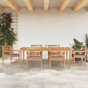 vidaXL - 7-delige - Tuinset - met - donkergrijze - kussens - massief - teakhout