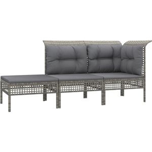 3-tlg. Garten-Lounge-Set mit Kissen Grau Poly Rattan Vidaxl