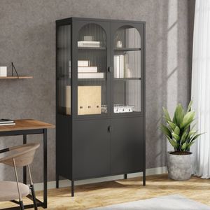 vidaXL-Hoge-kast-90x40x180-cm-glas-en-staal-zwart