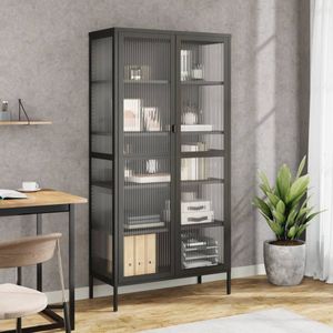vidaXL Hoge Kast - Zwart - Glas en Staal - 85x40x180 cm