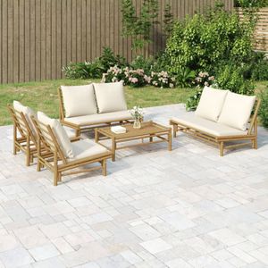 VidaXL Loungeset 5-delig met Kussens Bamboe Crèmewit