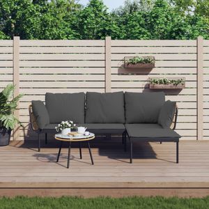 VidaXL Loungeset 3-delig met Kussens - Poly Rattan Donkergrijs