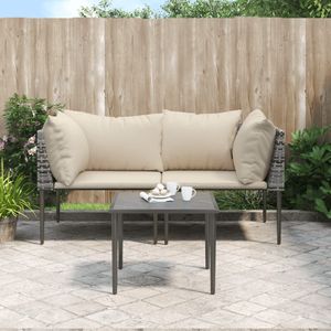vidaXL 3-tlg. Garten-Lounge-Set mit Kissen Grau Poly Rattan