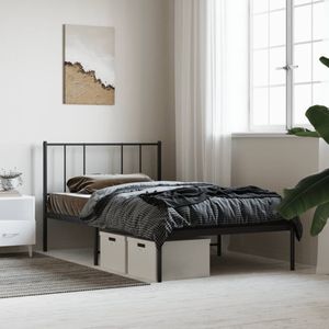 vidaXL - Bedframe - met - hoofdbord - metaal - zwart - 100x200 - cm
