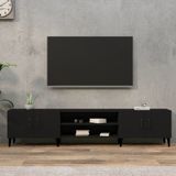vidaXL Tv-meubel - Zwart - Bewerkt Hout - 4 Vakken en 4 Deuren