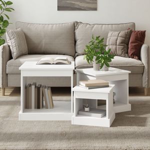 vidaXL - 3-delige Salontafelset - Bewerkt Hout - Wit