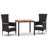 vidaXL 3-tlg. Garten-Essgruppe mit Kissen Schwarz Poly Rattan