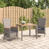 VidaXL 3-delige Tuinset met Kussens - Poly Rattan Grijs