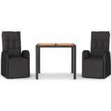 VidaXL Tuinset 3-delig Poly Rattan en Massief Acaciahout Zwart