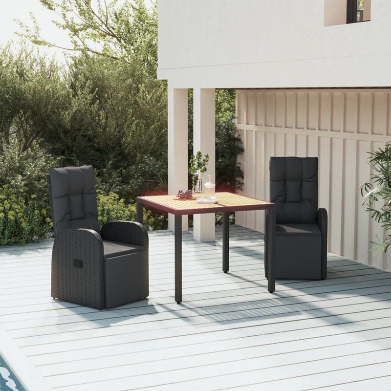 VidaXL Tuinset 3-delig Poly Rattan en Massief Acaciahout Zwart