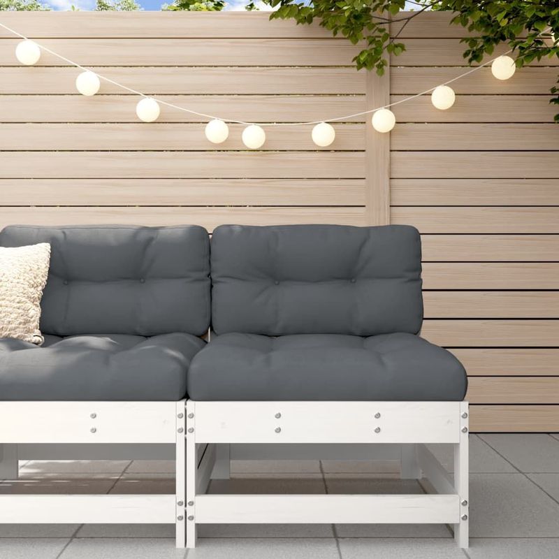 vidaXL Mittelsofa mit Kissen Weiß Massivholz Kiefer