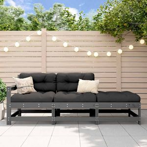3-tlg. Garten-Lounge-Set mit Kissen Grau Massivholz Vidaxl