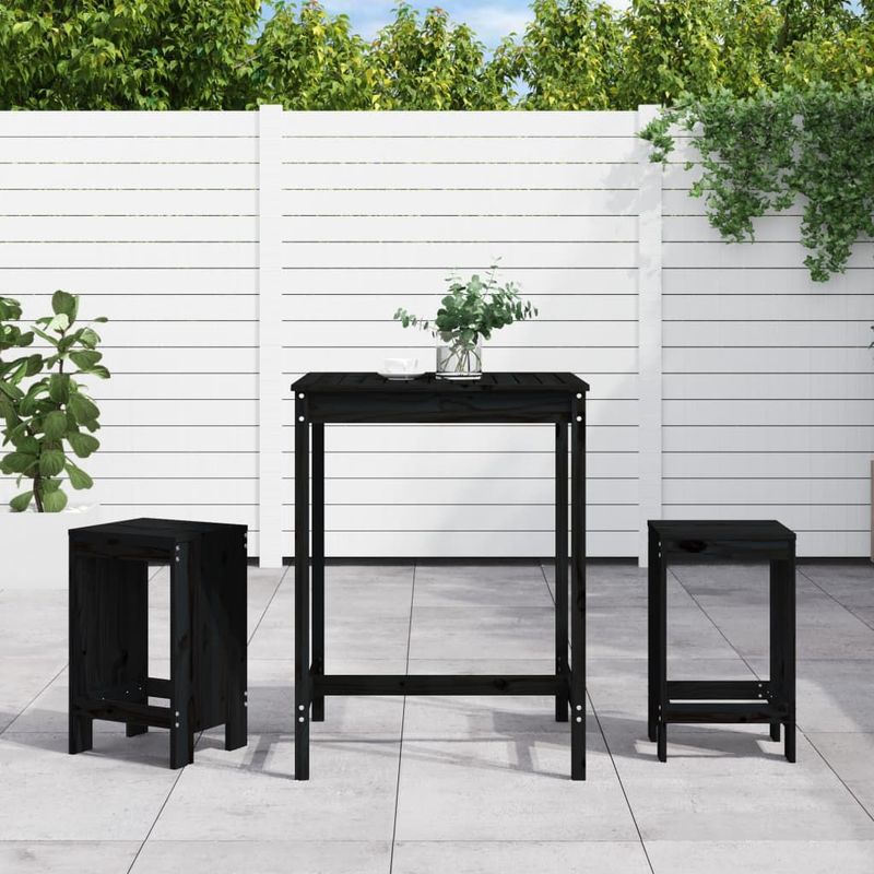 vidaXL - 3-delige - Tuinbarset - massief - grenenhout - zwart
