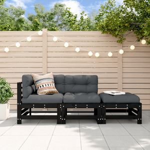 vidaXL - 3-delige - Loungeset - massief - grenenhout - zwart
