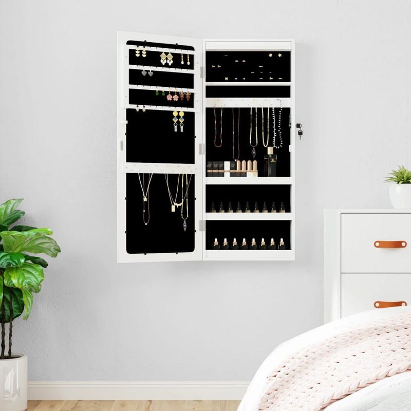 Spiegel-Schmuckschrank mit LED-Beleuchtung Wandmontage Weiß Vidaxl