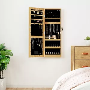 COSTWAY 120cm Schmuckschrank mit Ganzkörperspiegel und eingebautem Schminkspiegel, Schmuck Spiegelschrank für Ringe, Kettenhaken und Ohrringe weiß