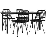 VidaXL 5-delige Tuinset Poly Rattan Zwart