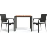 vidaXL 3-delige Tuinset met kussens poly rattan zwart