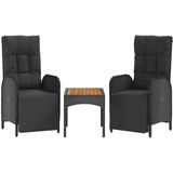 VidaXL 4-Delige Loungeset met Kussens - Poly Rattan Zwart