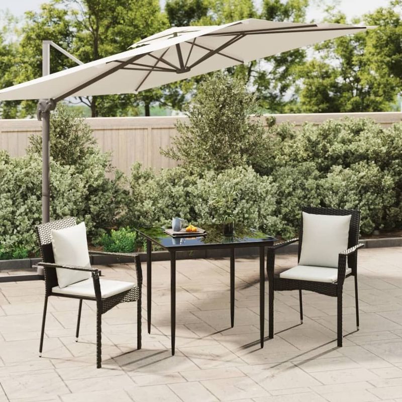 VidaXL Tuinset 3-delig met Kussens Poly Rattan Zwart