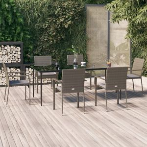 VidaXL 7-delige Tuinset met Kussens - Poly Rattan Zwart/Grijs