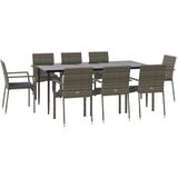 vidaXL - 9-delige - Tuinset - met - kussens - poly - rattan - zwart - en - grijs