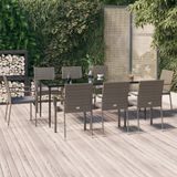 vidaXL - 9-delige - Tuinset - met - kussens - poly - rattan - zwart - en - grijs
