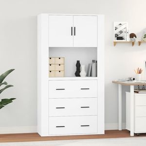vidaXL Hoge Kast - Bewerkt Hout - Wit