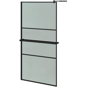 vidaXL Inloopdouchewand met schap 100x195 cm ESG-glas aluminium zwart