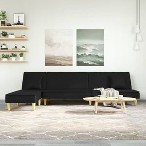VidaXL L-vormige Slaapbank 255x140x70 cm Fluweel Zwart