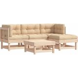 vidaXL 5-delige Loungeset met kussens massief hout