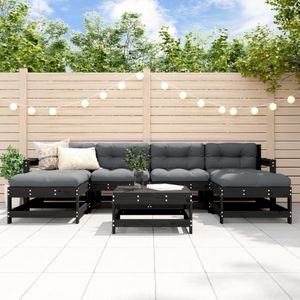 vidaXL - 7-delige - Loungeset - met - kussens - massief - hout - zwart