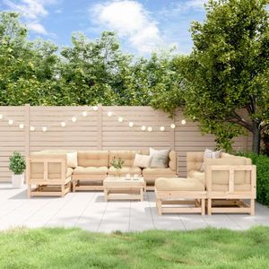 vidaXL 10-delige Loungeset met kussens massief hout