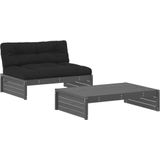 vidaXL 2-delige Loungeset met kussens massief hout grijs