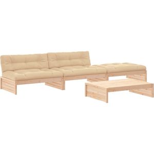 vidaXL 4-delige Loungeset met kussens massief hout