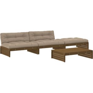 vidaXL 4-delige Loungeset met kussens massief hout honingbruin