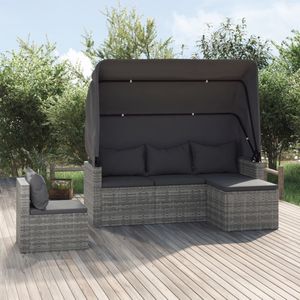 VidaXL 4-Delige Loungeset met Kussens - Poly Rattan Grijs