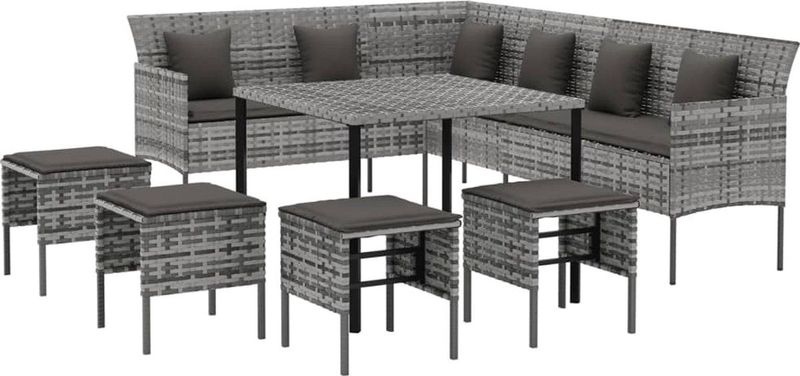 6-tlg. Garten-Essgruppe mit Kissen Grau Poly Rattan Vidaxl