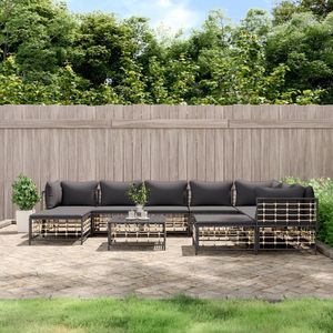 10-tlg. Garten-Lounge-Set mit Kissen Anthrazit Poly Rattan vidaXL