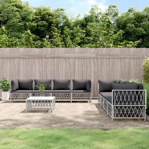 vidaXL - 9-delige - Loungeset - met - kussens - staal - wit